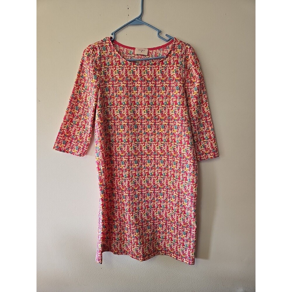Everly Pink Multicolor Print 3/4 Sleeve Casual Dress Large Made In USA‎ Vintage